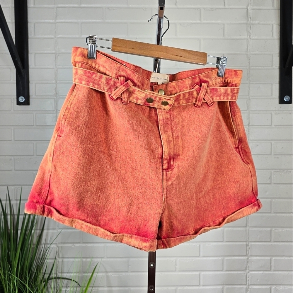 Gilded Intent Orange Coral Belted Rolled Cuff 3inch Shorts Size Large